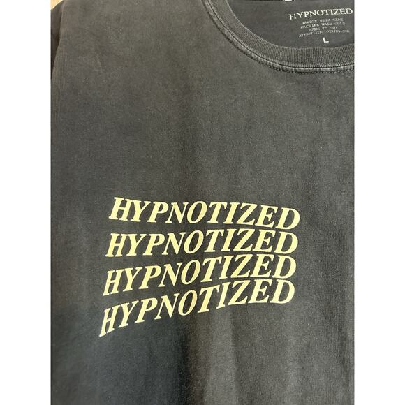 Hypnotized Block Letter Back design Black Y2K Tee Sz L - Picture 3 of 5